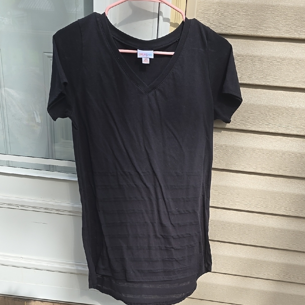 LuLaRoe Iris Black Striped Burnout V Neck Top XS